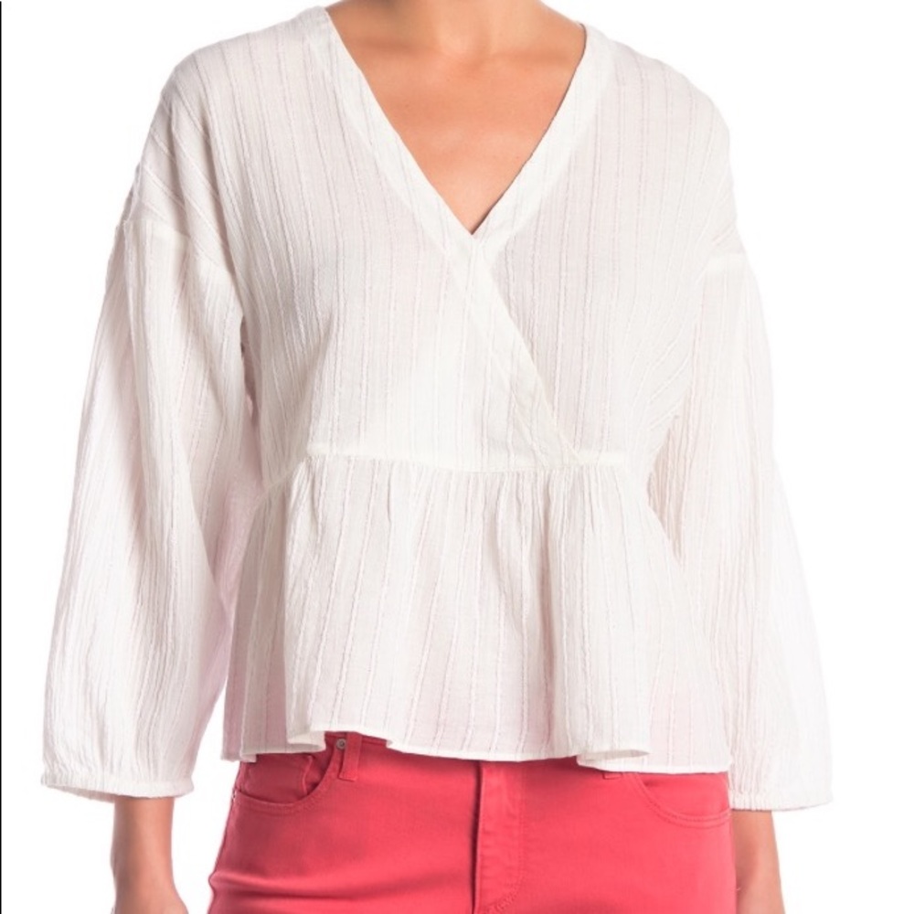 Madewell Bubble Sleeve Striped Peplum Top Sz L